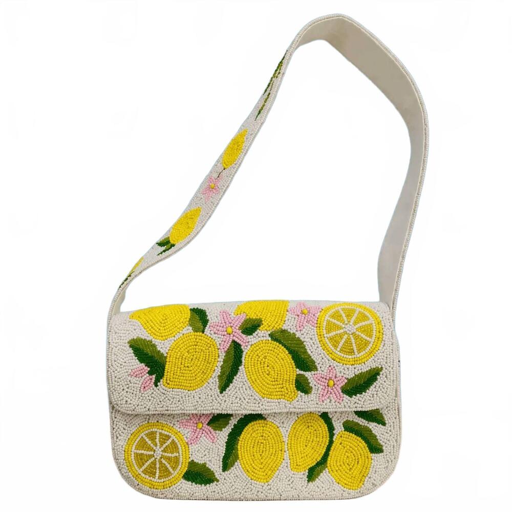 NEW ALWAYS AMALFI women's beaded shoulder bag in lemon